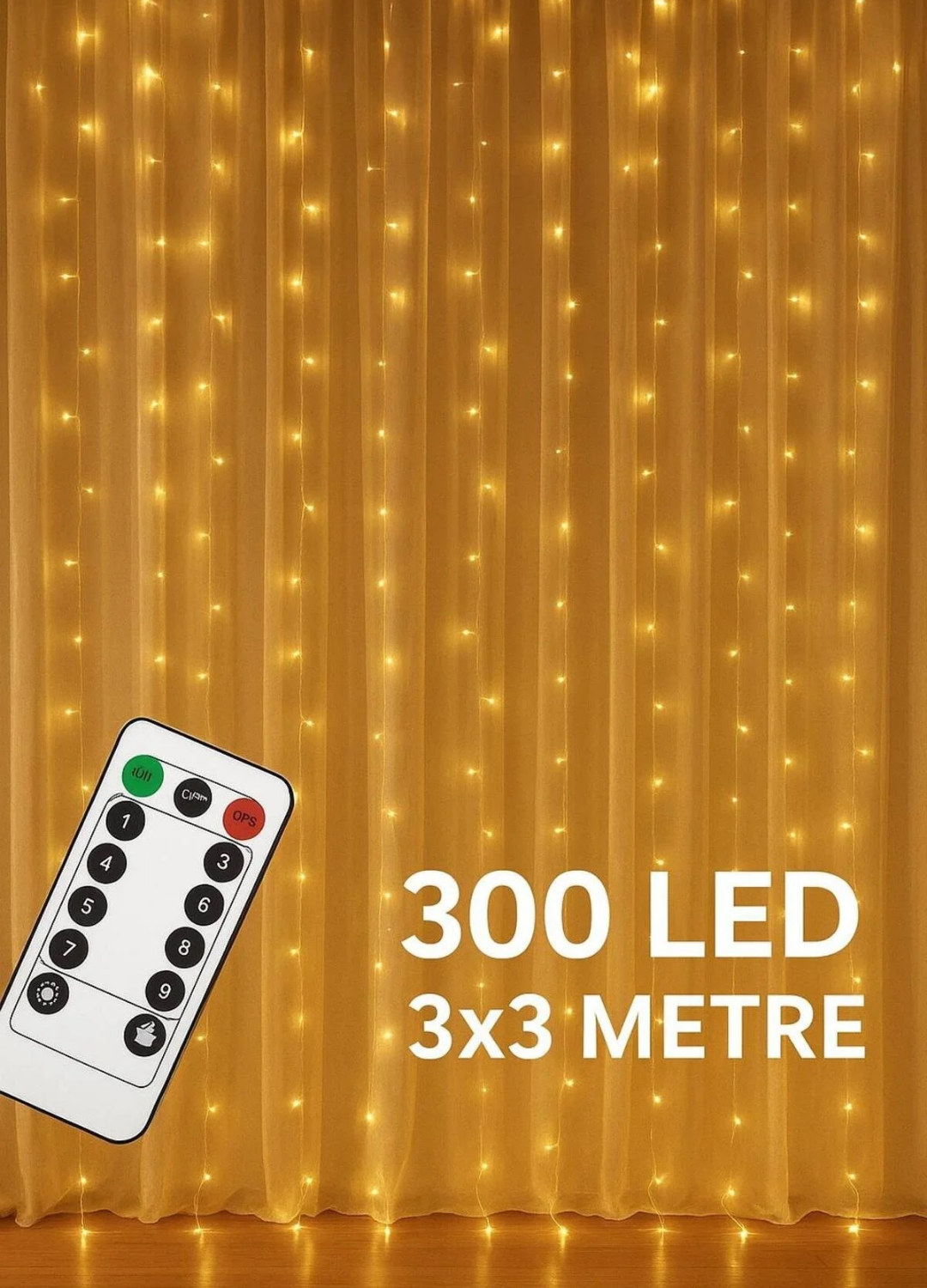 Perde Led 300 Ledli 10 Sarkıt Perde Led Işık-8 Fonksiyon, Uzaktan Kumandalı, 3x3 Metre