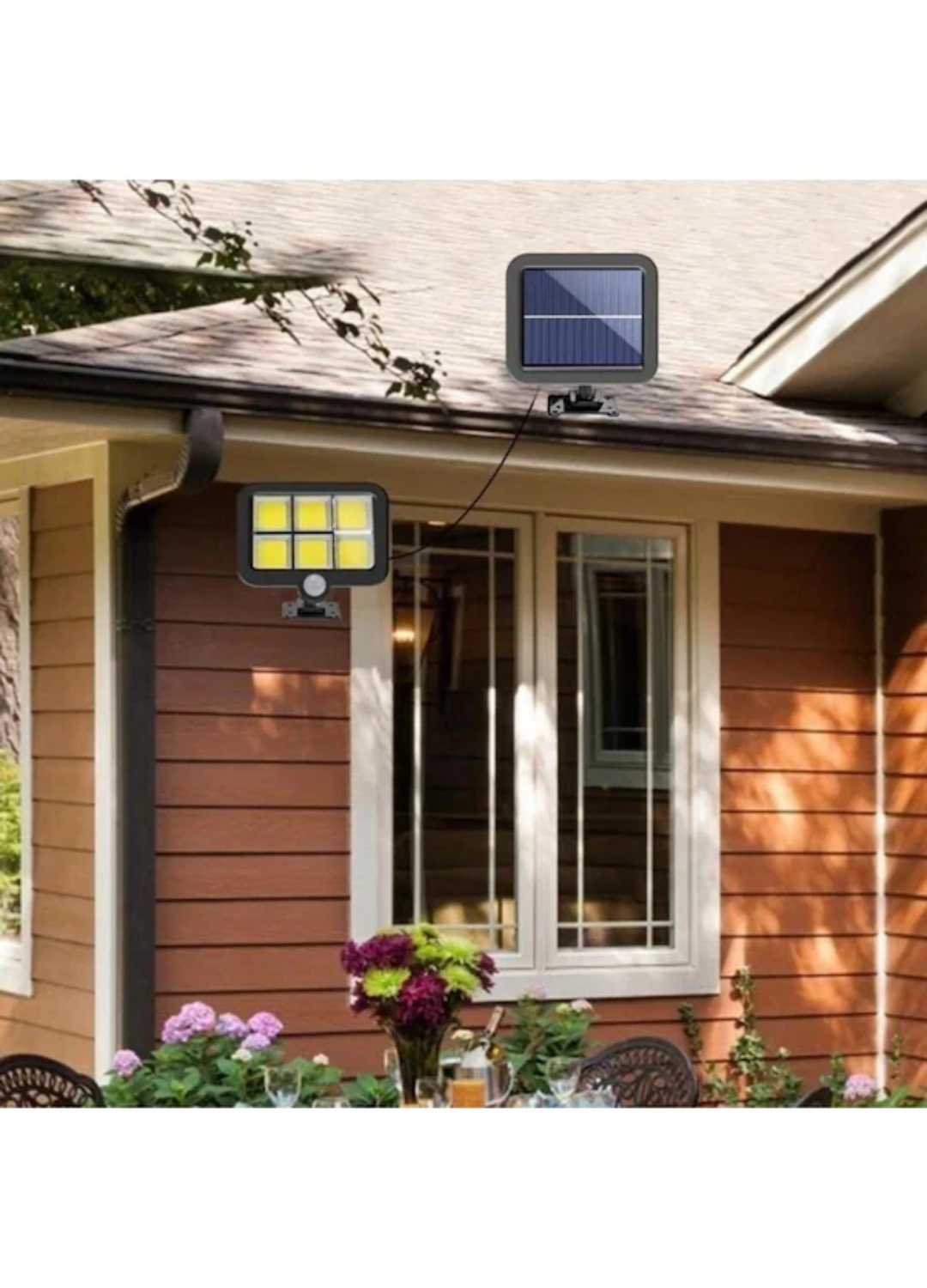 120 LED Ayrı Solar Panel Güneş Enerjili 3 Mod Duvar Lambası 5 METRE Kablolu Bahçe Aydınlatma