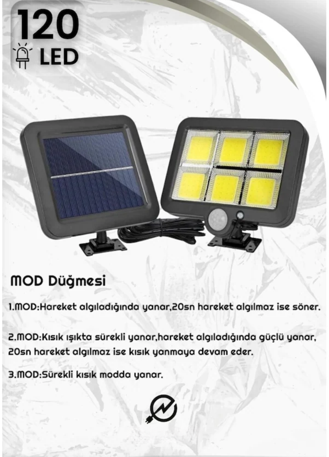 120 LED Ayrı Solar Panel Güneş Enerjili 3 Mod Duvar Lambası 5 METRE Kablolu Bahçe Aydınlatma
