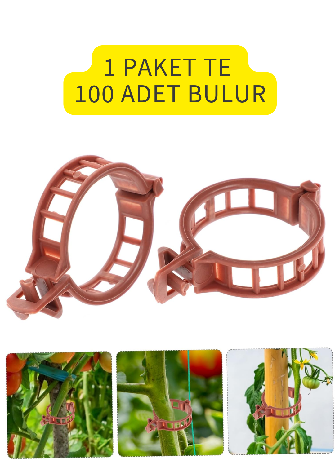 Domates Klipsi, Bitki Klipsi 100 Adet, (25 MM) Gövde Kelepçesi, Sarmaşık Klipsi, Kahverengi Klips