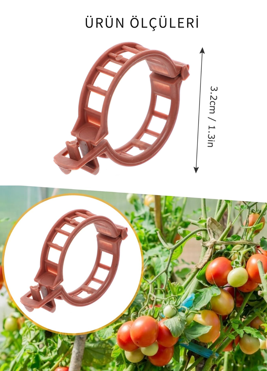 Domates Klipsi, Bitki Klipsi 100 Adet, (25 MM) Gövde Kelepçesi, Sarmaşık Klipsi, Kahverengi Klips