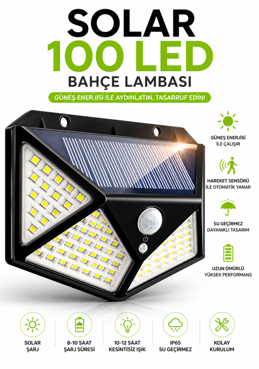 100 Ledli Bahçe Solar Lamba